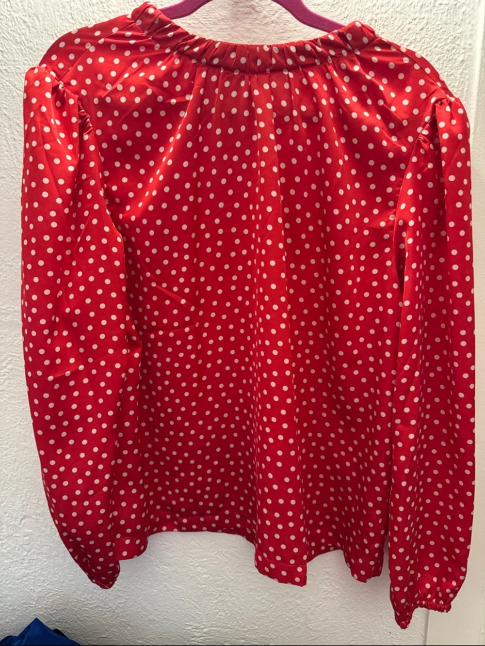 Ann Taylor Red Polka Dot Long Sleeve Blouse with Bow